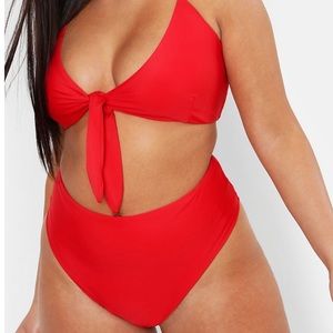 BOOHOO red high waist front tie bikini 👙 😍